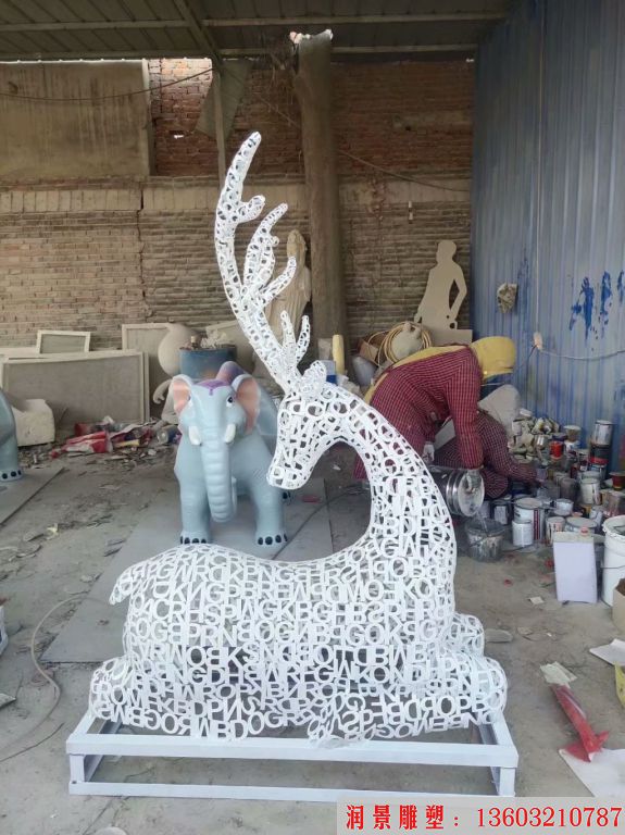 不銹鋼字母拼接鏤空鹿雕塑 動物景觀鹿雕塑5